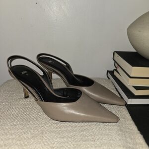 Zara Tan Leather Slingbacks